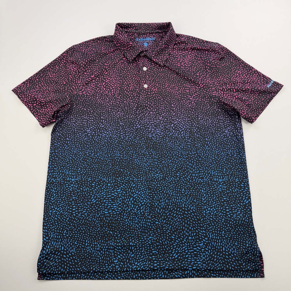 Chubbies Polo Shirt Mens Medium Pink Blue Camo Pattern Stretch Golf Short Sleeve